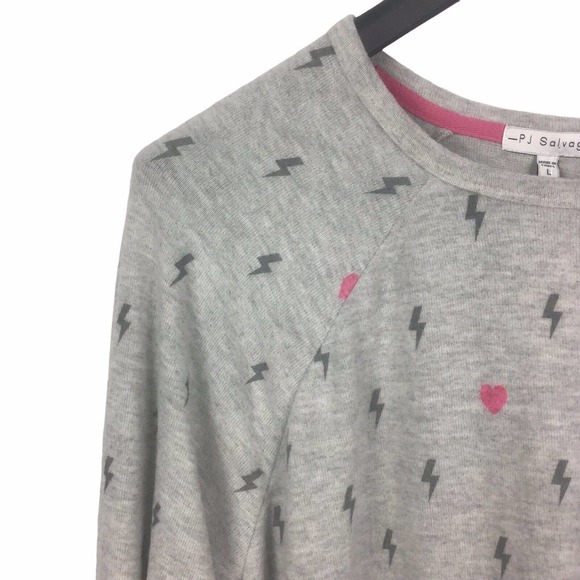 PJ Salvage Gray Lightning Crew Neck Sweatshirt Top Tee Lightweight Sleepwear L - Picture 3 of 5